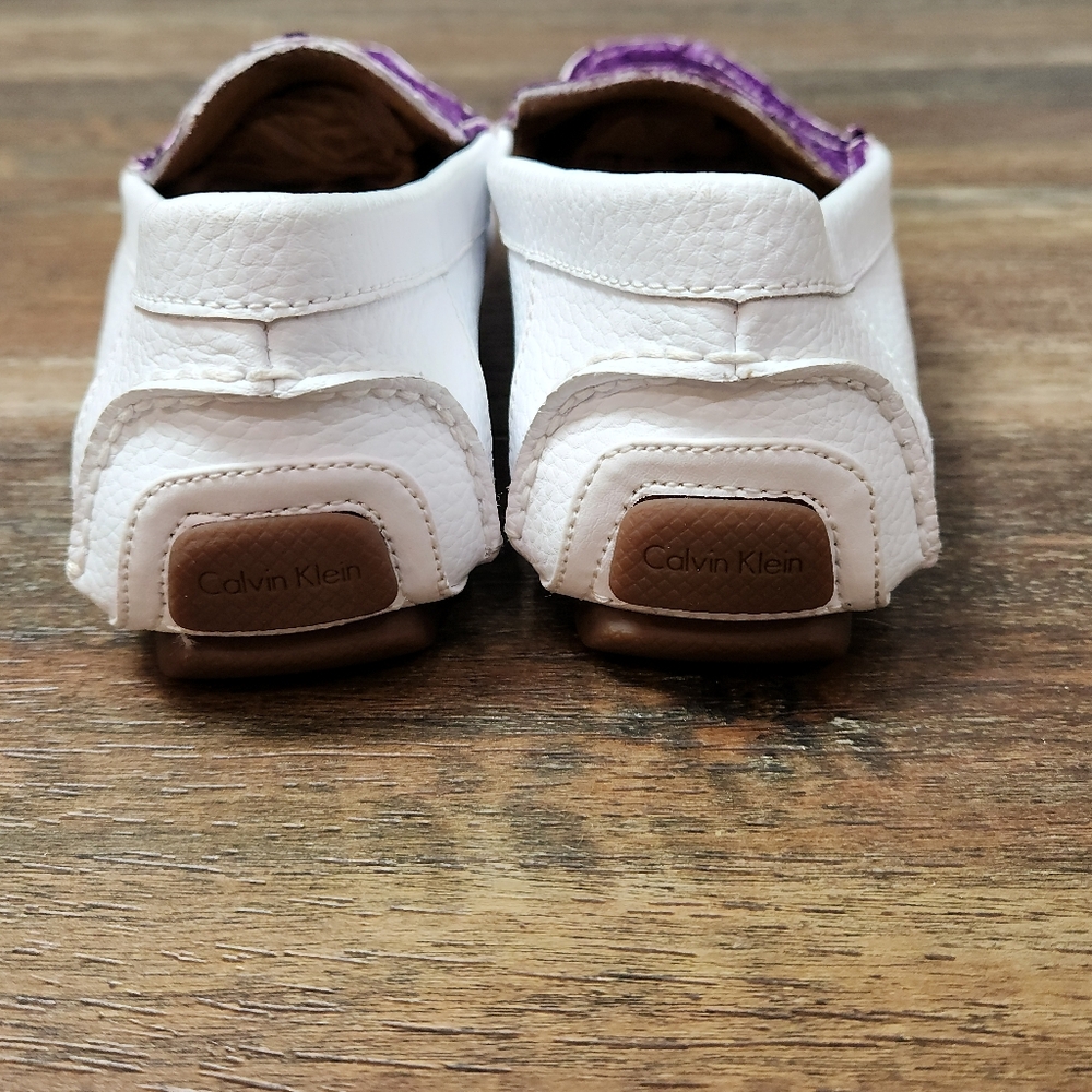 MEN'S CALVIN KLIEN WHITE & PURPLE LEATHER LOAFER'S SIZE 9.5 - Picture 5 of 9
